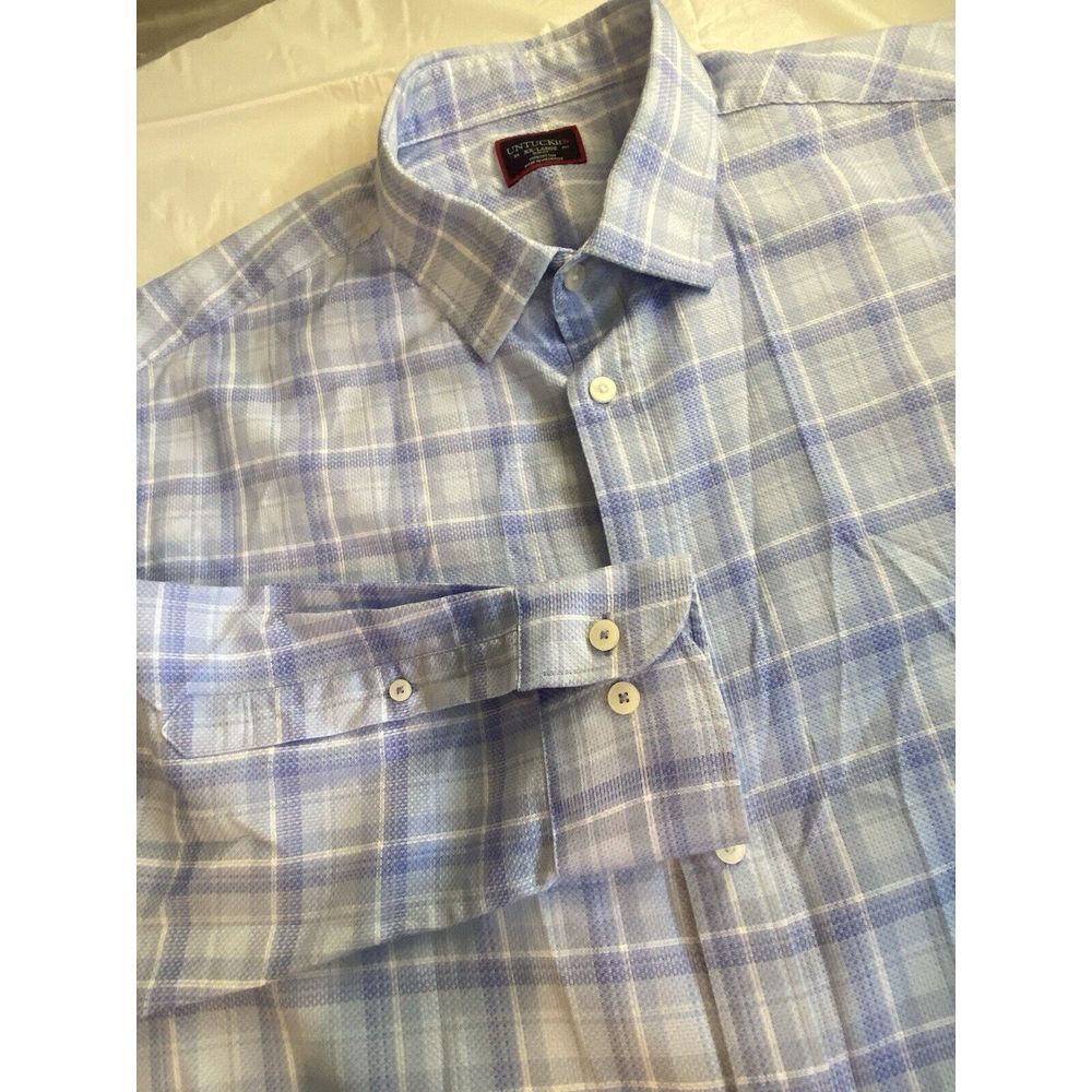 Men's UNTUCKit Light Blue Plaid Long Sleeve Button Down Shirt-Size 2XL-Very Nice